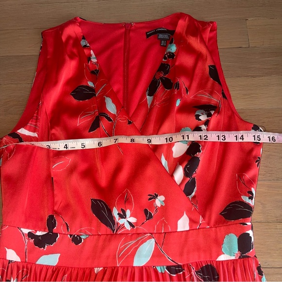 NWT Maggy London Gabby Floral Pleated Midi Dress Sleeveless Red/Teal Size 4 - Picture 14 of 16